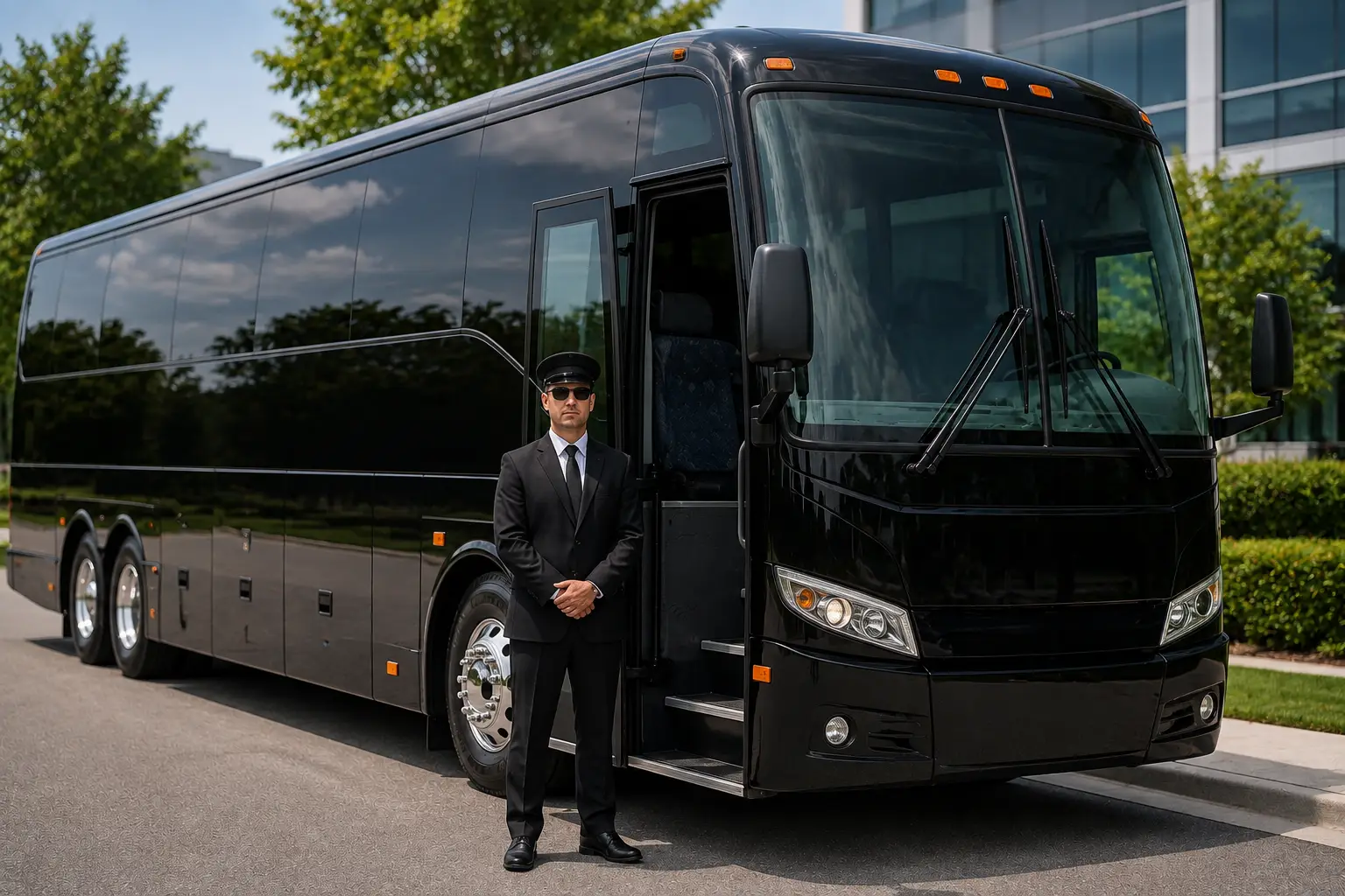 Black motorcoach for group transportation